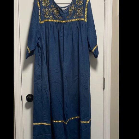 Woman Within Other - Jean w/gold accents Womens Plus Size Mumu Housedress Nightgown Size 5XL
